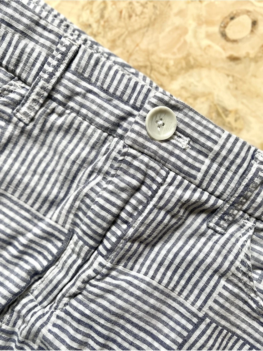 Costal Cotton High Waisted Striped Seersucker Skort - Blue Gray and White - Picture 7 of 11